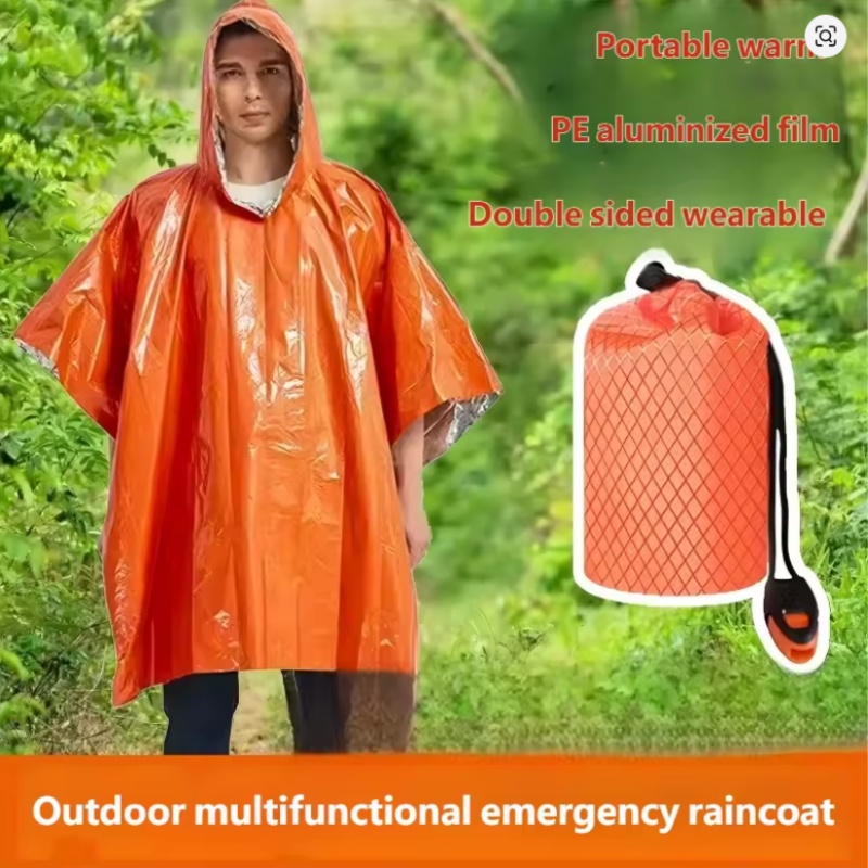 Survival Blanket Reflective - Emergency Poncho 4 Pcs,Film Thermal Raincoat